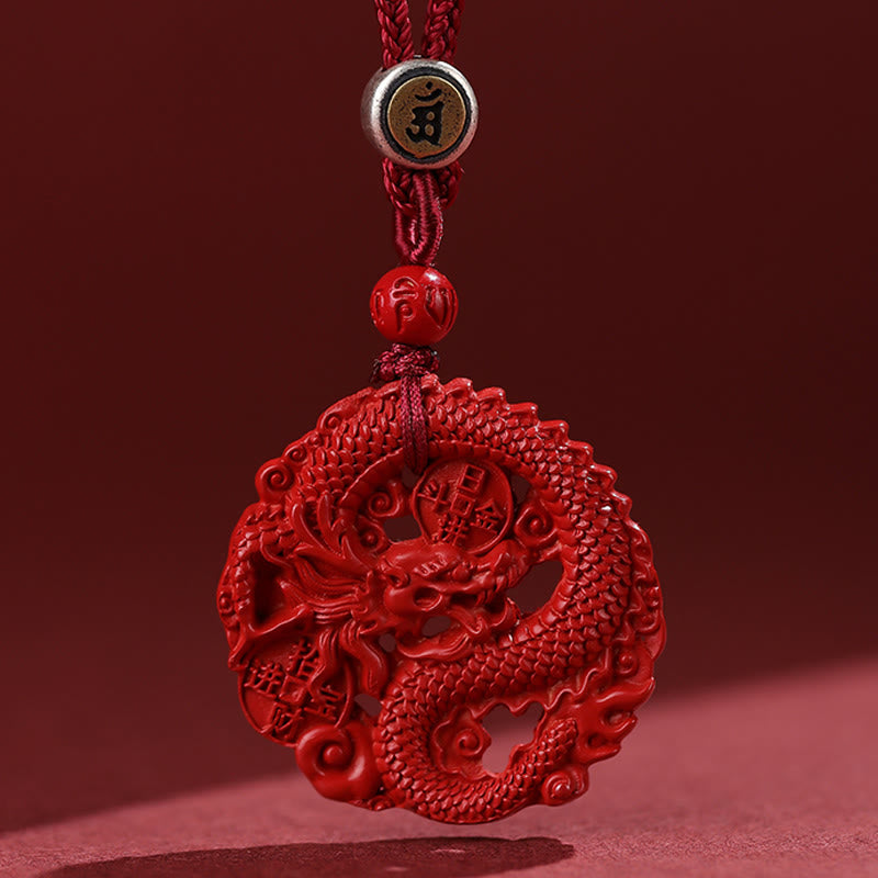 Year of the Dragon Cinnabar Copper Coin Luck Necklace