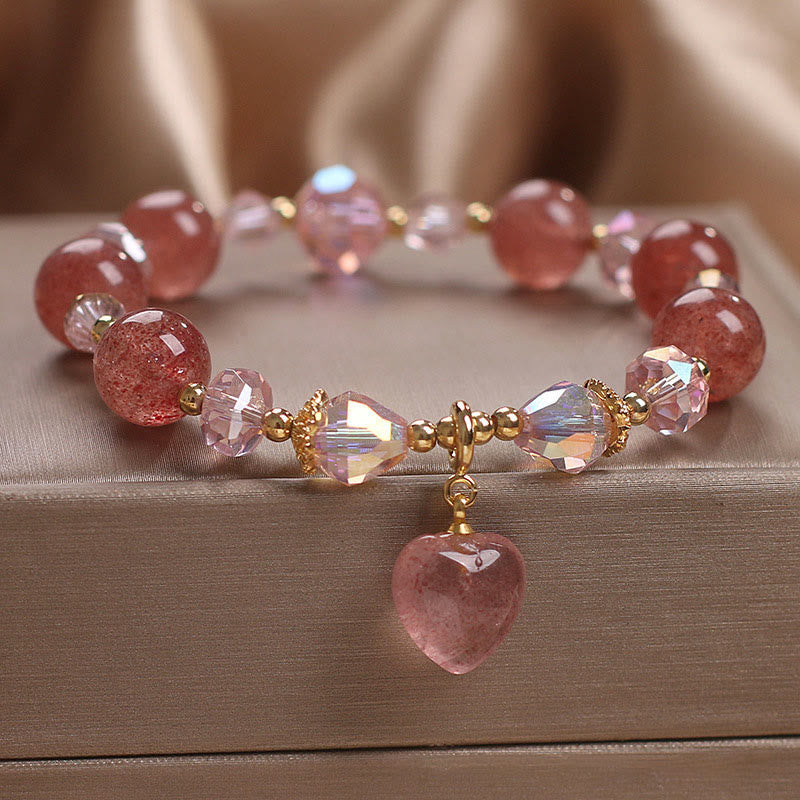 Strawberry Quartz Love Healing Bracelet Heart Design