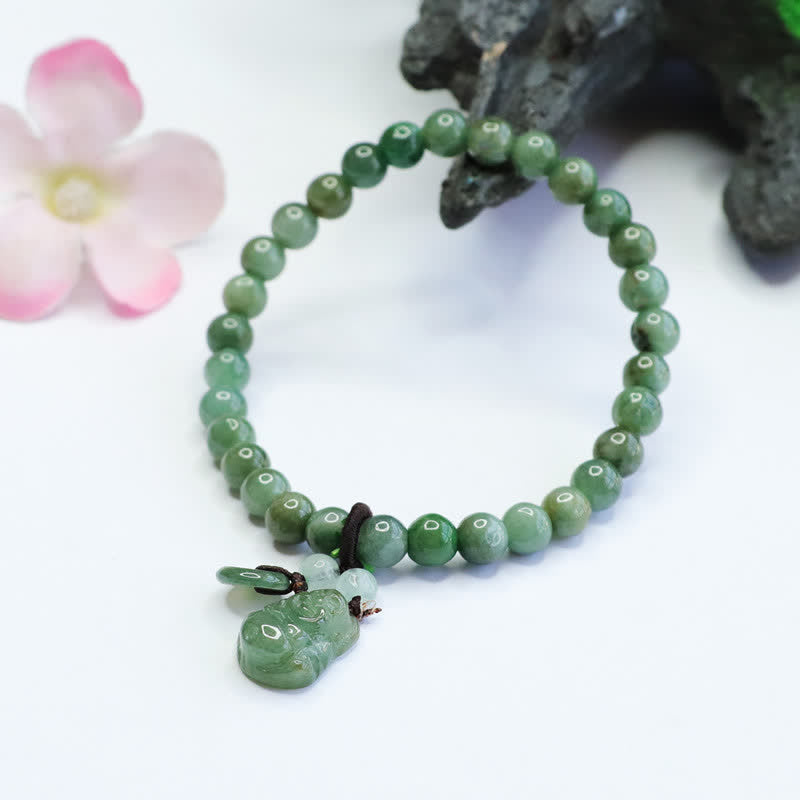 Cyan Jade Buddha Bracelet with Laughing Buddha Charm for Healing