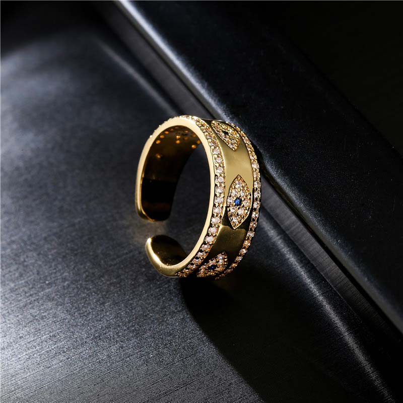 Adjustable Copper Alloy Evil Eye Ring for Luck & Protection