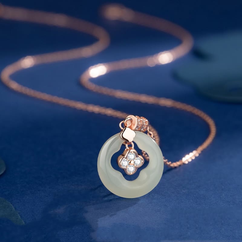 Hetian Jade Lucky Four Leaf Clover Necklace for Prosperity