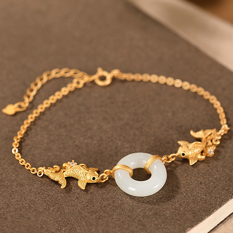 White Jade Koi Fish Prosperity Bracelet for Luck