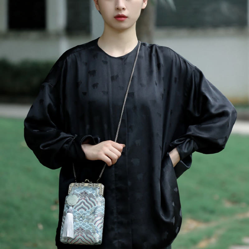 Small Blue Ocean Waves Crossbody Bag With Metal Chain