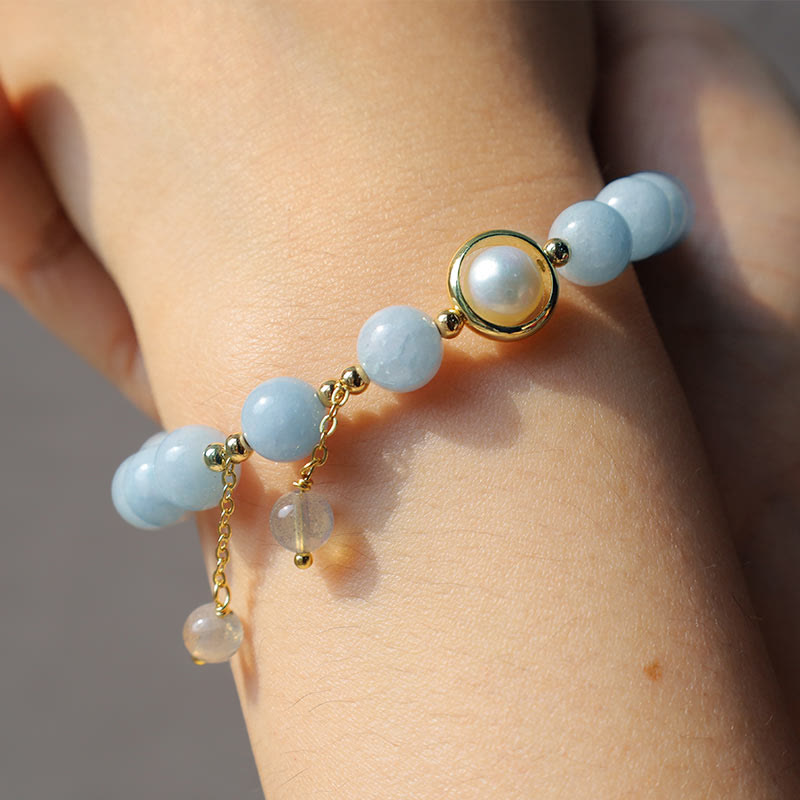 8mm Aquamarine Pearl Moonstone Healing Charm Bracelet