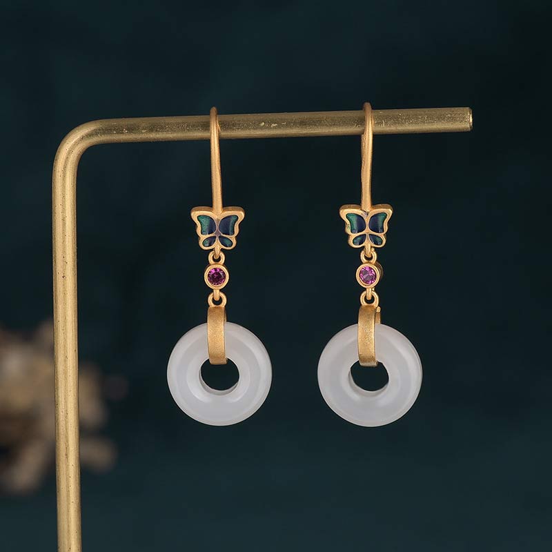 White Jade Butterfly Fortune Earrings 40mm Drop