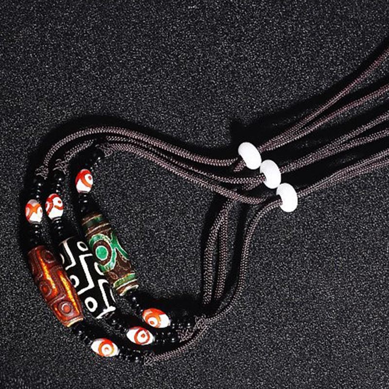 Unisex Nine-Eye Dzi Bead Necklace | Agate Protection