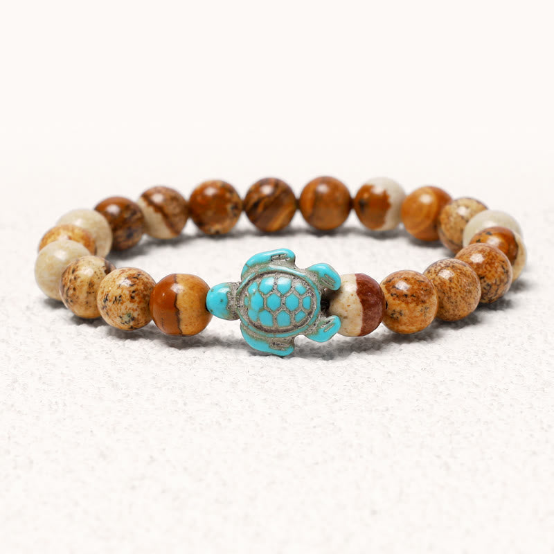 8mm Turquoise Blessing Bracelet with Sea Turtle Charm
