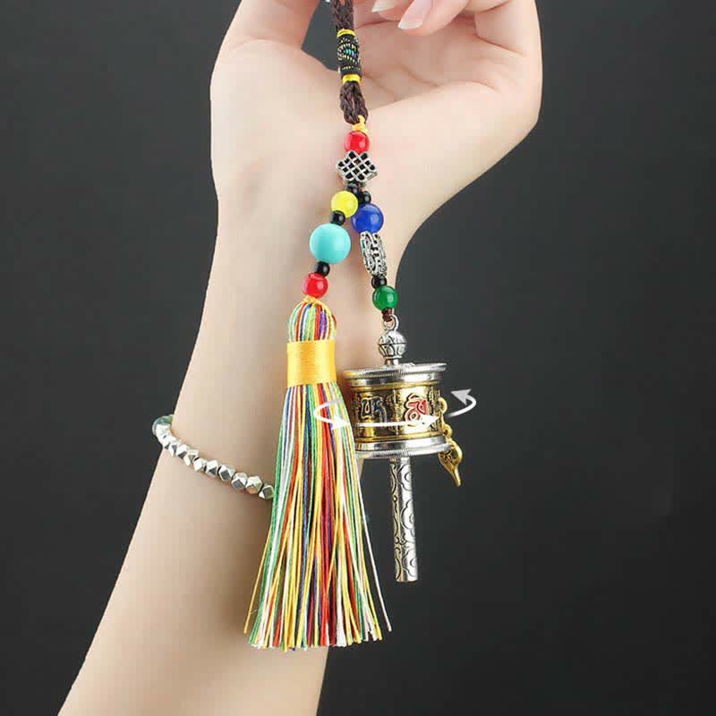 Om Mani Padme Hum Prayer Wheel Tassel Car Hanging