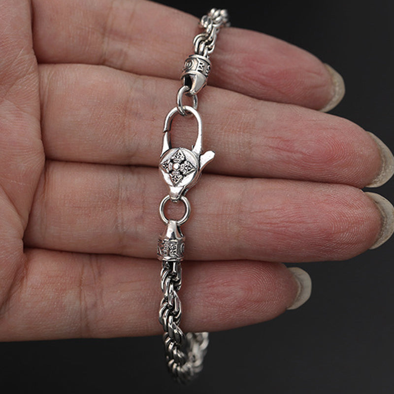 925 Sterling Silver Om Mani Padme Hum Bracelet 18cm Peace & Love