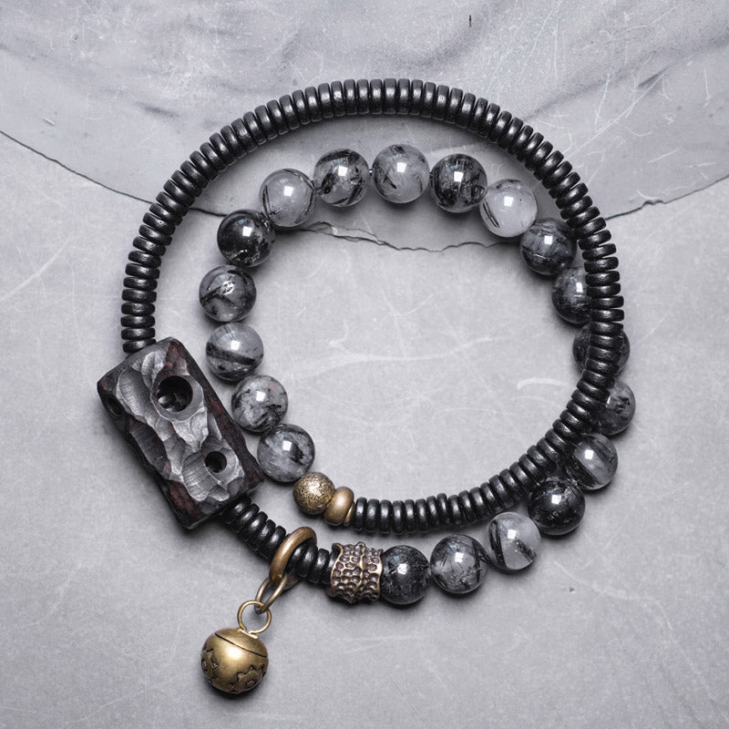 Black Rutilated Quartz Wisdom Bracelet 8mm for Balance