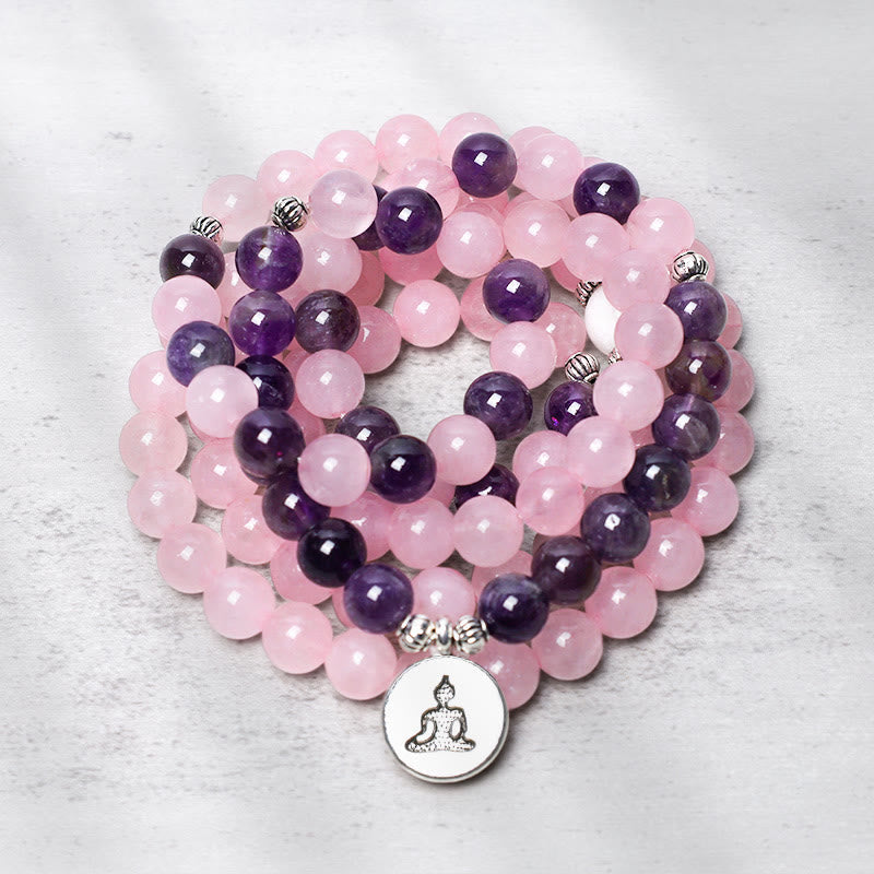6mm Rose Quartz Amethyst Meditation Mala Bracelet