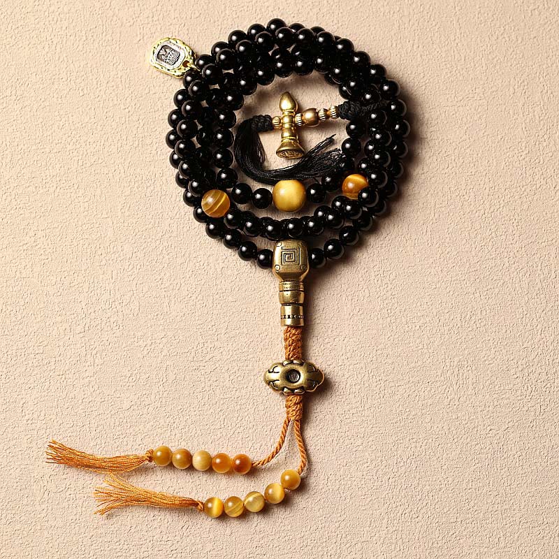 108 Bead Black Onyx Gemstone Mala Bracelet for Protection