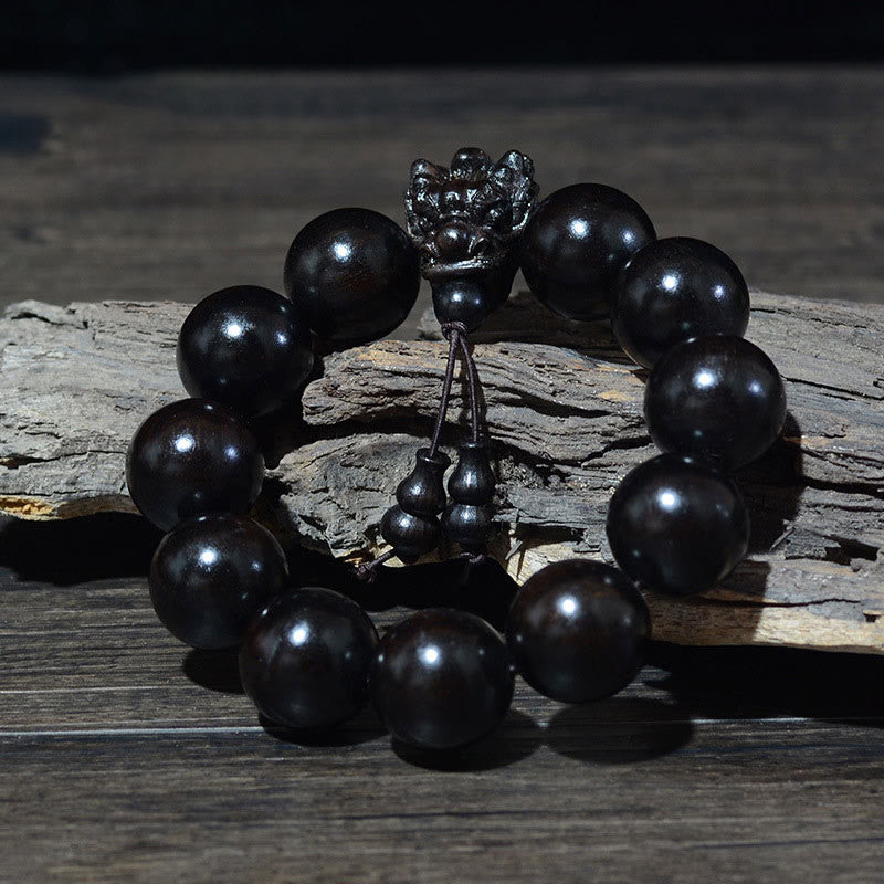 Dragon Carved Protection Bracelet in Rosewood & Sandalwood 20mm Beads