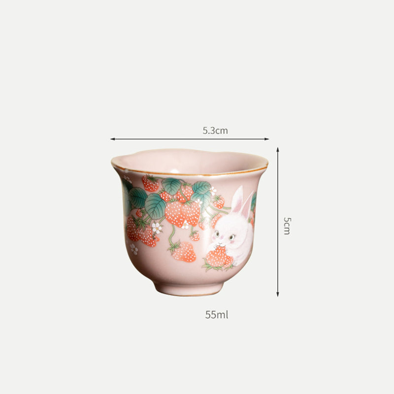 55ml Ceramic Strawberry Rabbit Teacup | Zen Decor Delight