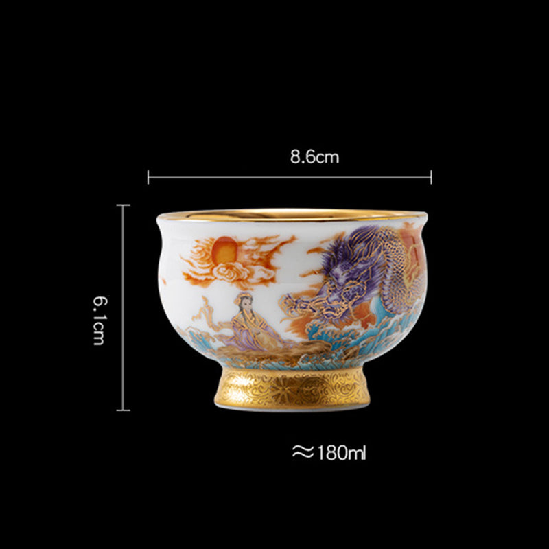 Golden Eagle & Auspicious Dragon Gilt Ceramic Tea Set with Gift Box