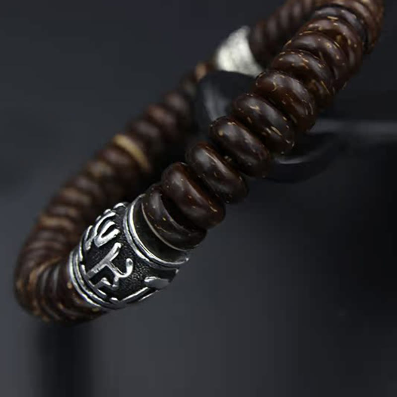 Tibetan Coconut Shell Om Mani Padme Hum Bracelet 14-16cm