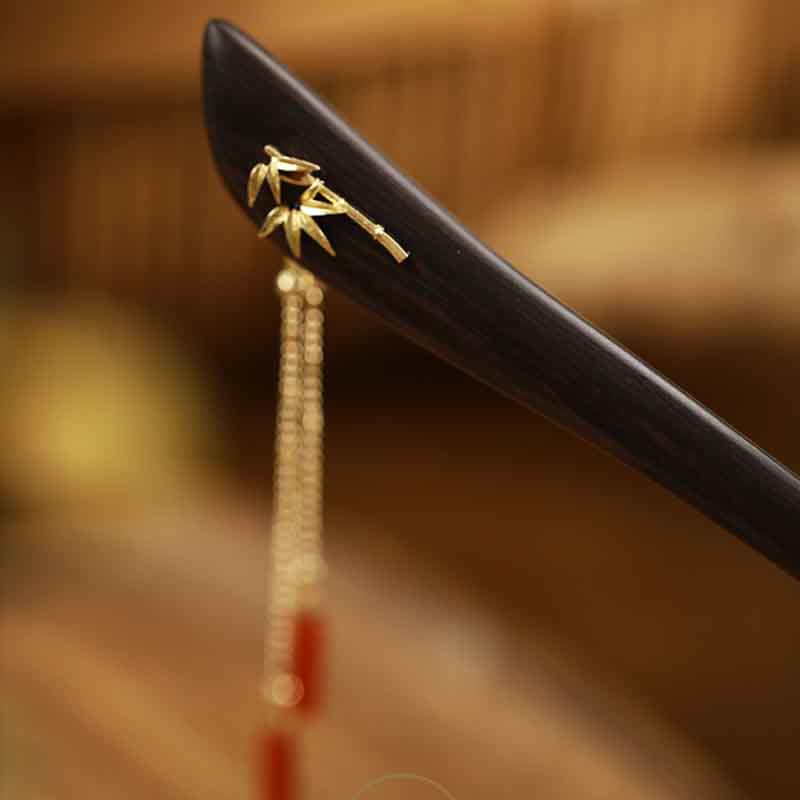 Red Agate Ebony Wood Confidence Tassel Chinese Hairpin