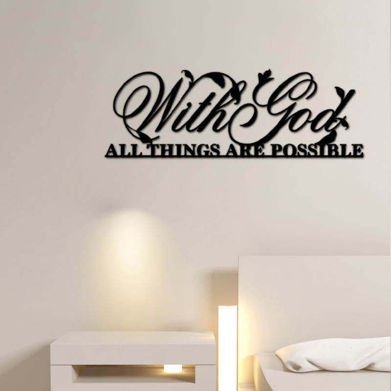 Zen Metal Wall Art | With God All Things Are Possible Sign 44x16cm