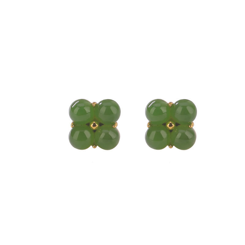 Cyan Jade Four Leaf Clover 8mm Stud Earrings for Luck & Healing