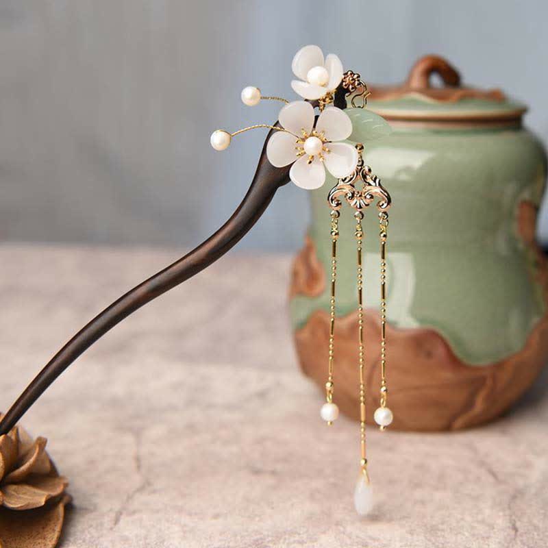Ebony Protection Hairpin | Chinese Flower Blessing Decoration