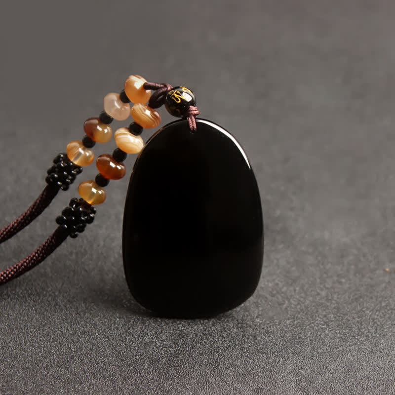 Black Obsidian Dragon Necklace with Tiger Eye Pendant for Protection