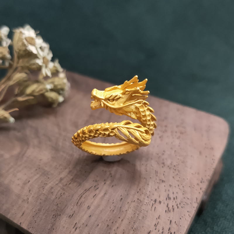 Adjustable Gold Dragon Power Success Ring