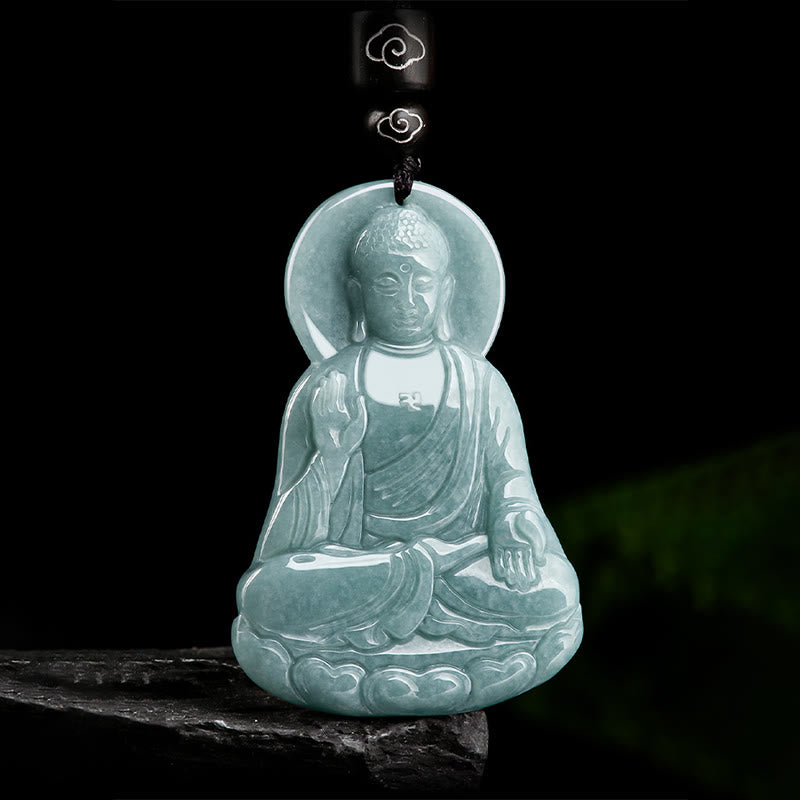 Natural Jade Amitabha Buddha Compassion Necklace 65cm String