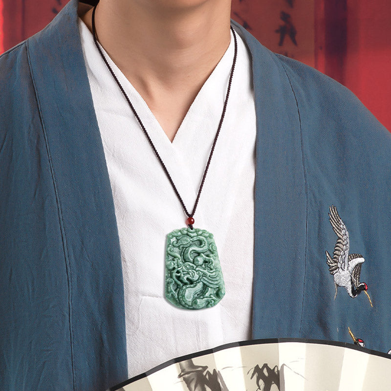 Jade Dragon Strength Necklace 50cm Pendant for Protection
