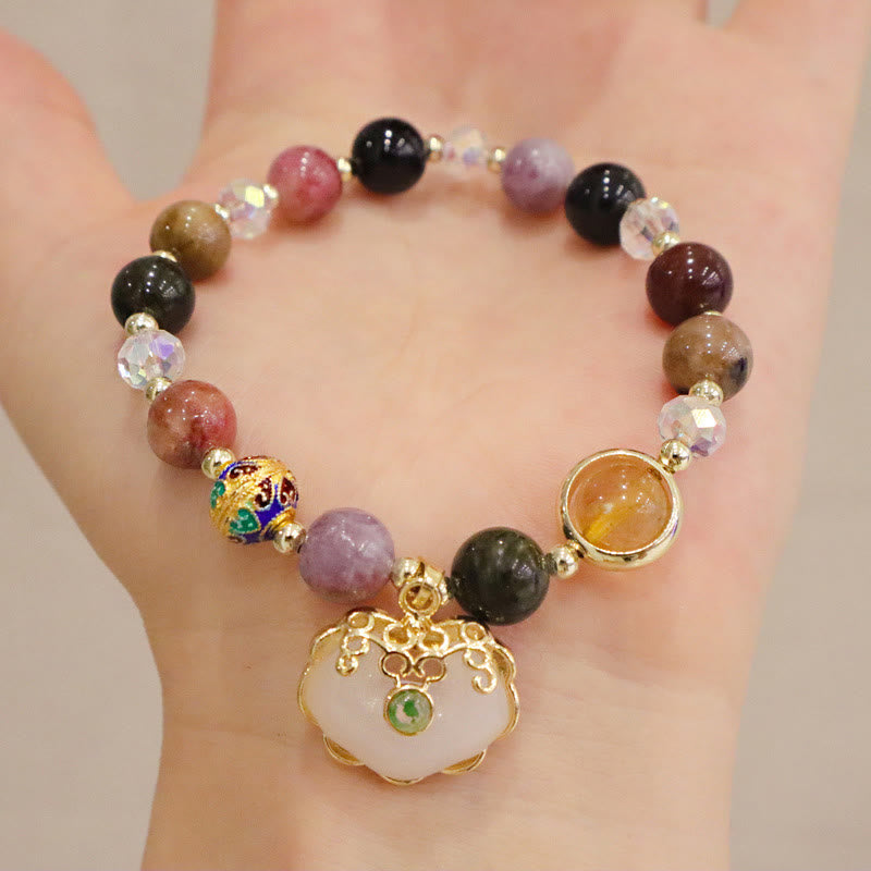 Strawberry Quartz Healing Bracelet with Chinese Lock Charm