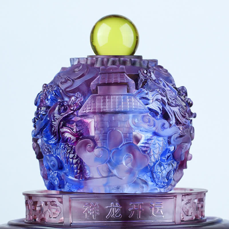 Handmade Liuli Crystal Feng Shui Dragon Decor 13.5cm