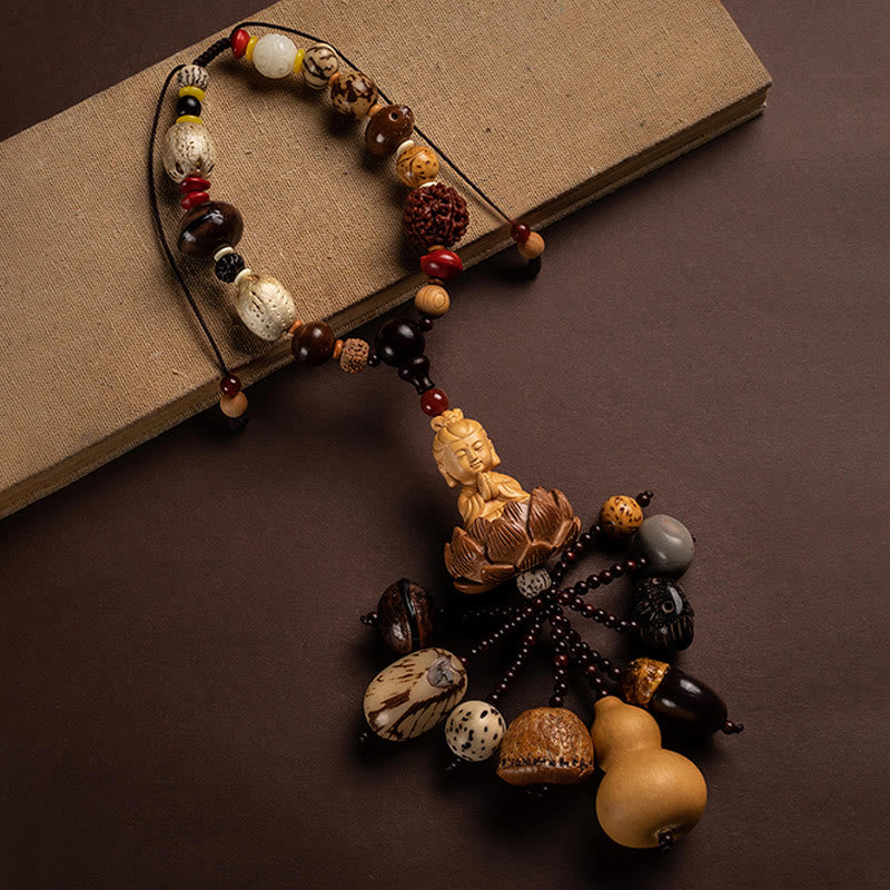 Boxwood Peach Wood Bodhi Seed Lotus Car Hanging Charm