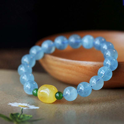 Natural Aquamarine Amber Serenity Healing Bracelet 8mm