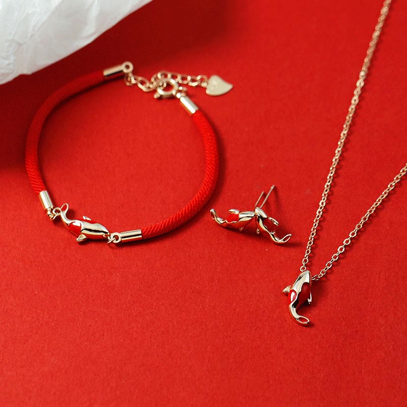 Copper Koi Fish Jewelry Set | Necklace Bracelet Earrings