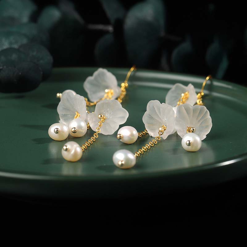 Pearl Flower Petals Luck Drop Earrings 4mm