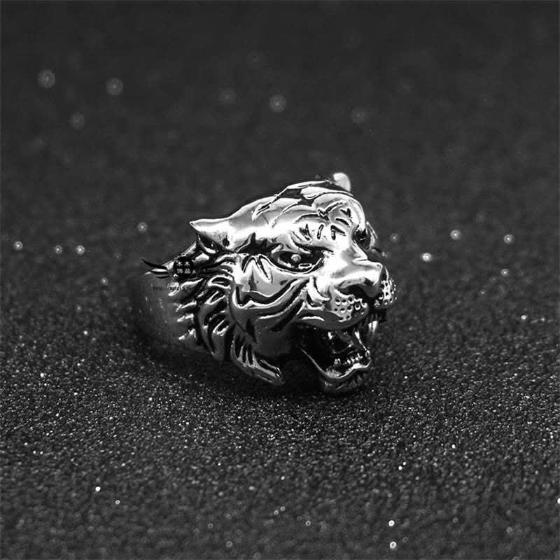 Titanium Steel Tiger Head Ring for Balance and Calm Energy