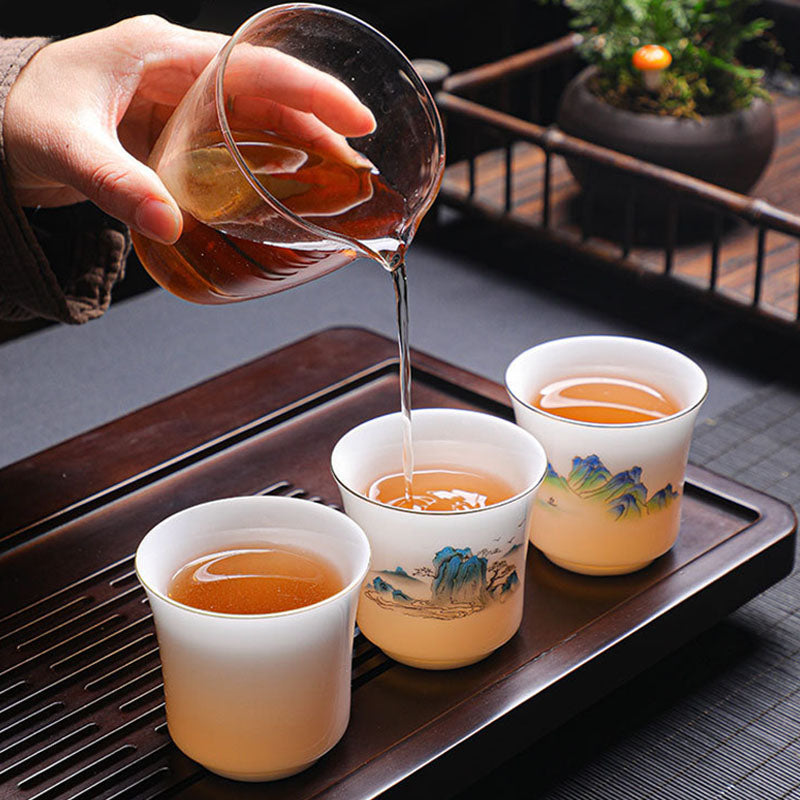 120ml Ceramic Teacup | Mountains Rivers Tree Elegance