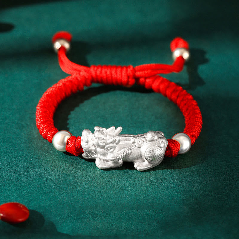 Kids Pixiu Bracelet in 999 Sterling Silver with King Kong Knot for Protection
