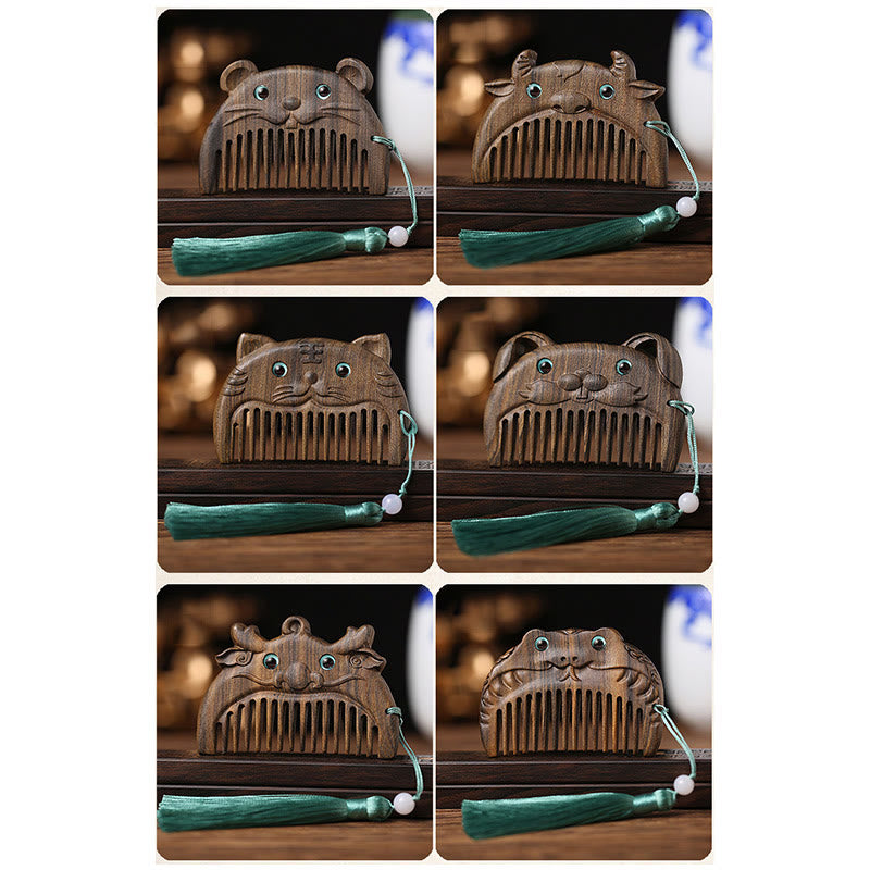 Chinese Zodiac Green Sandalwood Mini Peace Comb