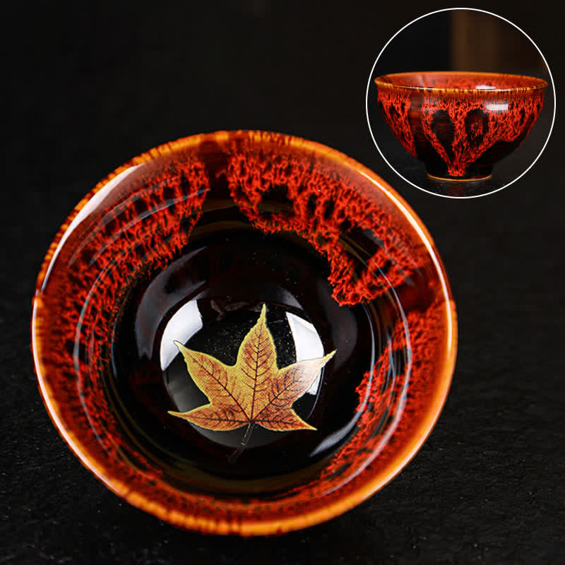 Colorful Maple Leaf Ceramic Teacup 110ml for Cozy Tea