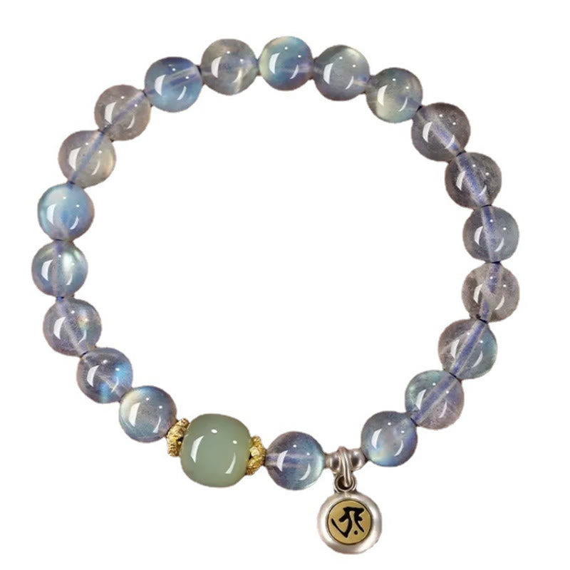 8mm Chinese Zodiac Bracelet with Moonstone and Hetian Jade for Positivity