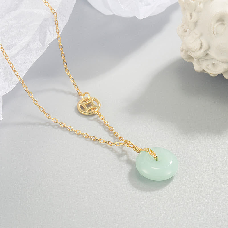 Jade Necklace with Fu Character & Peace Buckle for Abundance