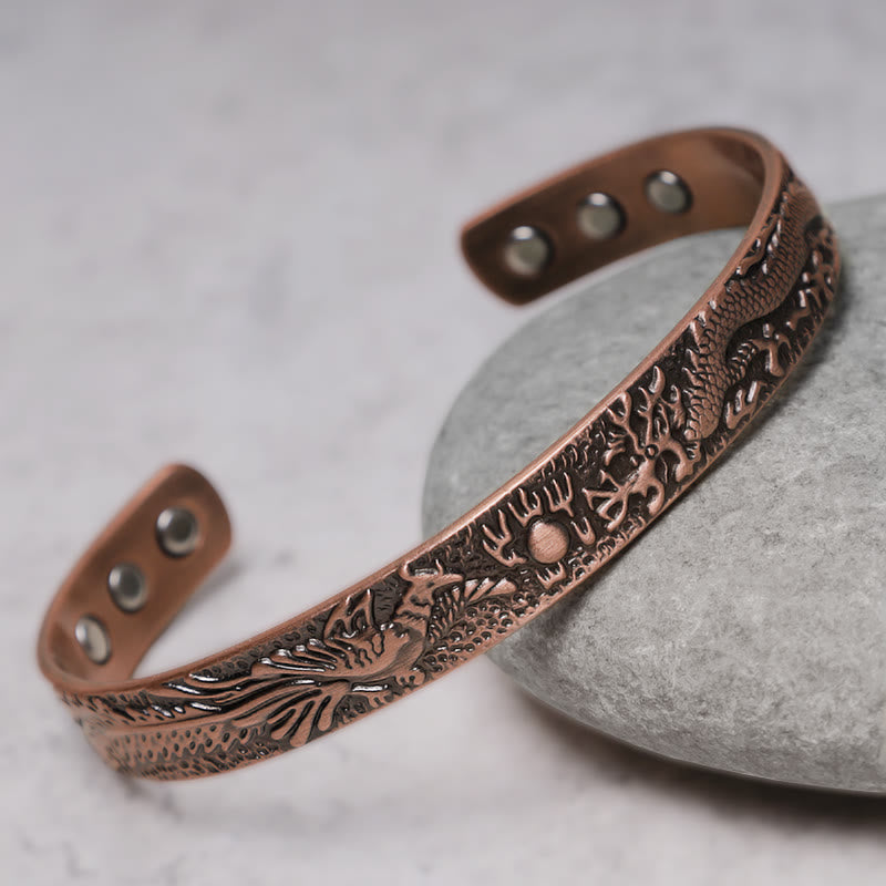 Unisex Dragon Phoenix Copper Cuff Bracelet for Protection