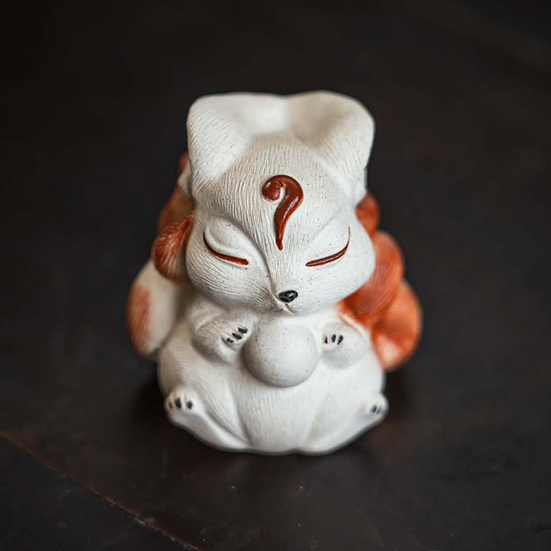 Mini Nine-Tailed Fox Purple Clay Desk Decoration for Zen