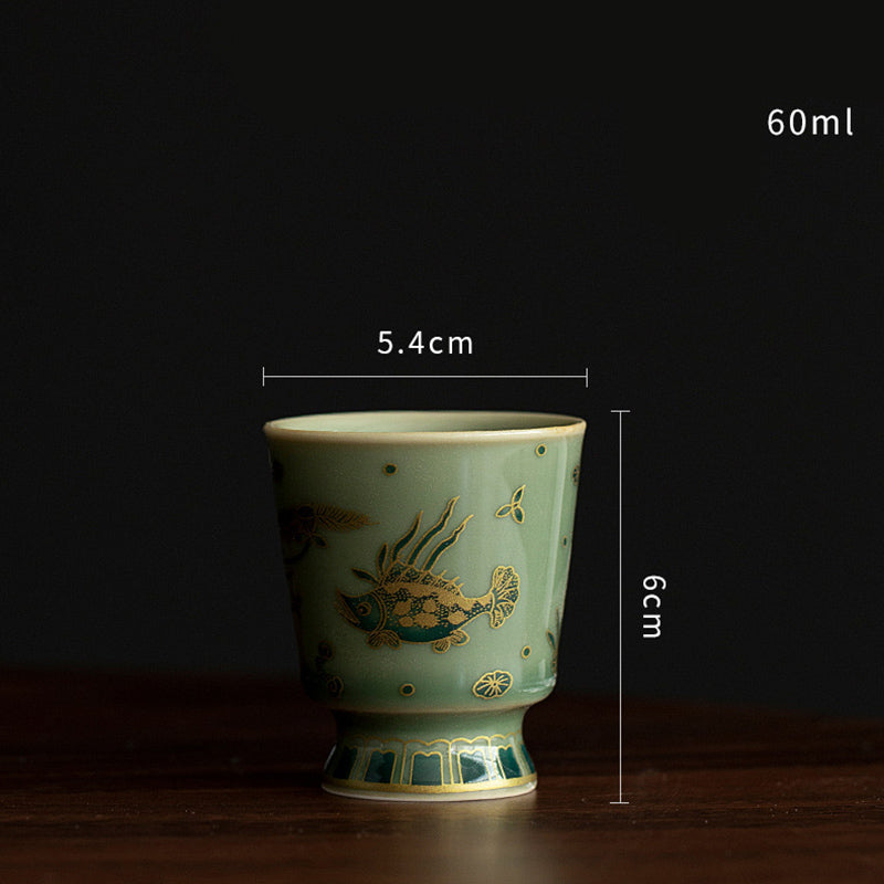 Green Porcelain Gaiwan Tea Set | Butterfly Flower & Salmon Design