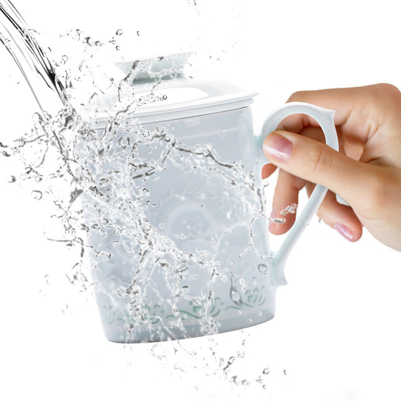 420ml Jingdezhen Porcelain Zen Tea Cup with Dragon Phoenix Design