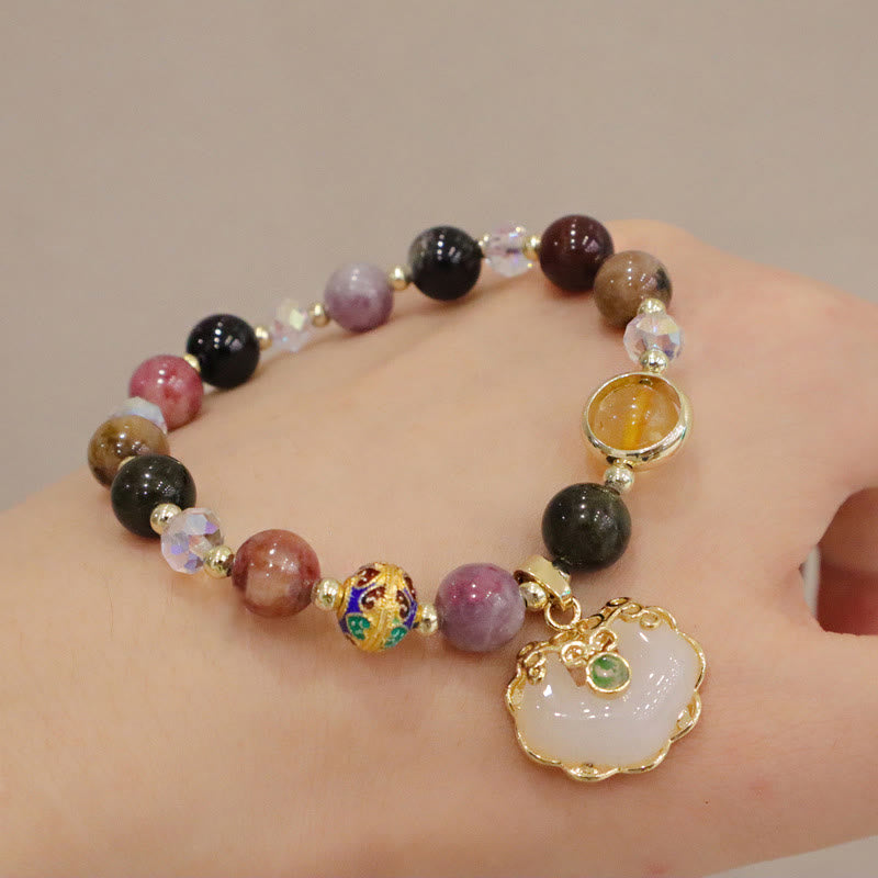 Strawberry Quartz Healing Bracelet with Chinese Lock Charm