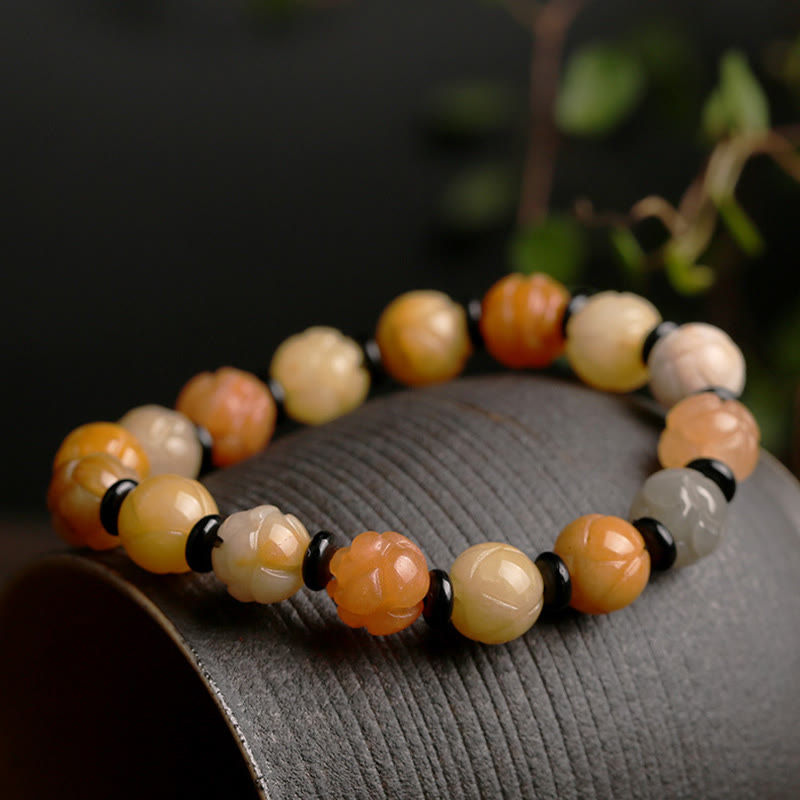 10mm Golden Silk Jade Lotus Wealth Luck Bracelet