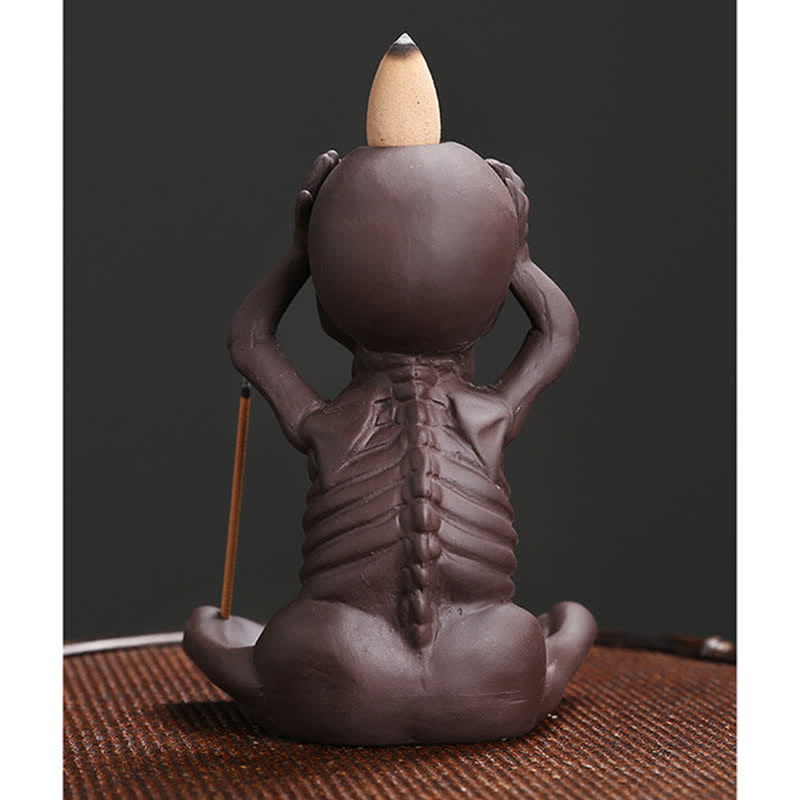 Purple Clay Little Skull Backflow Incense Burner for Peace