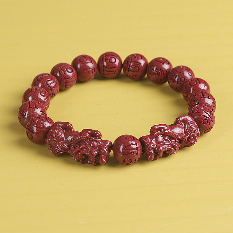8mm Natural Double Pixiu Cinnabar Wealth Bracelet