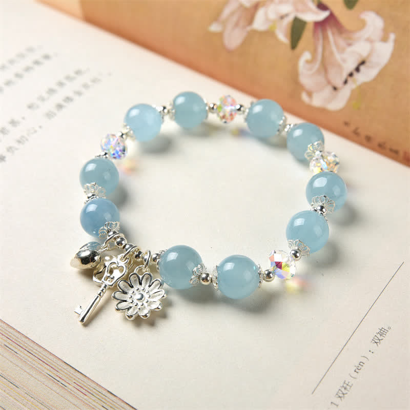 Aquamarine Sterling Silver Serenity Flower Charm Bracelet